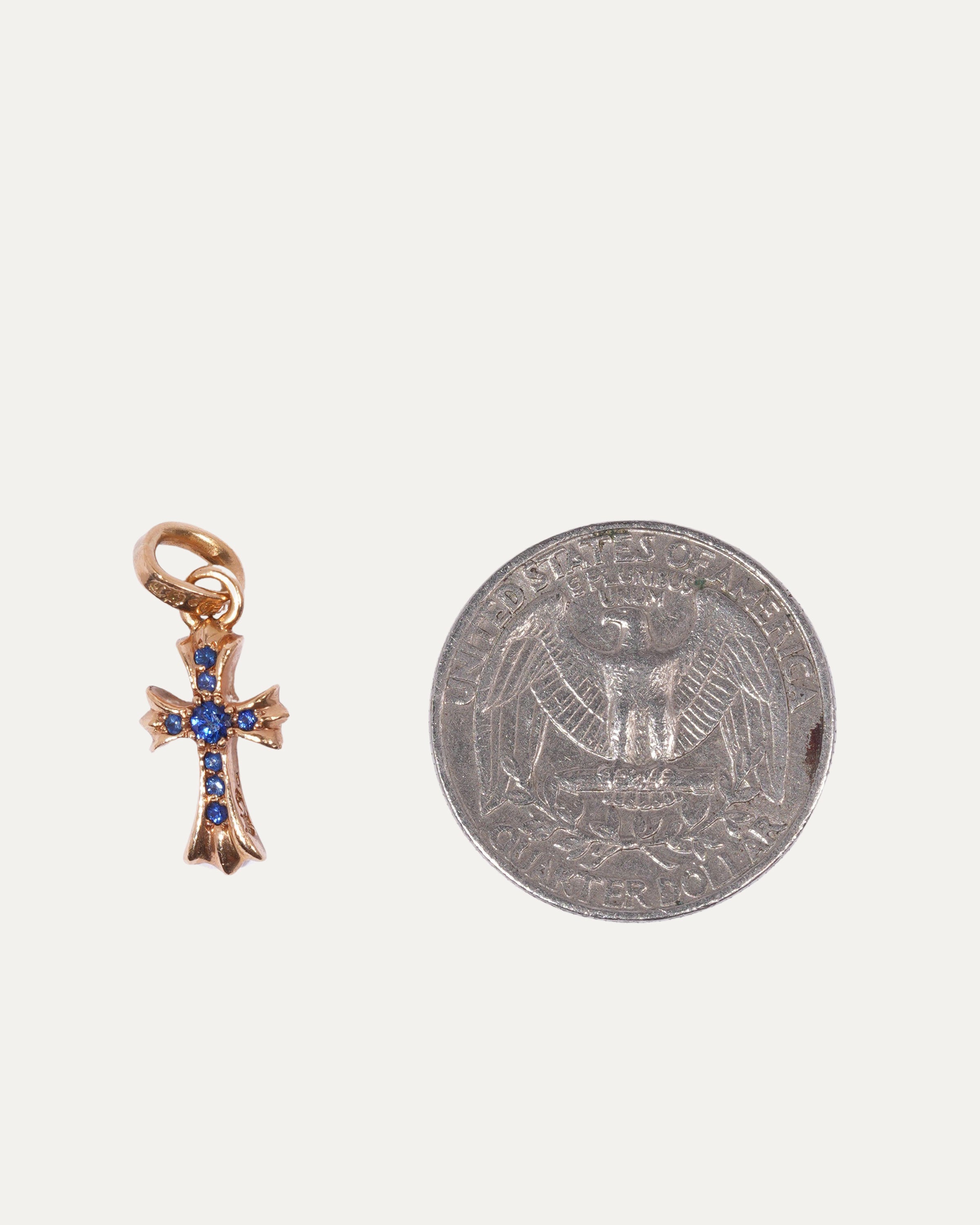 22k Gold Baby Fat Blue Sapphire Cross Charm