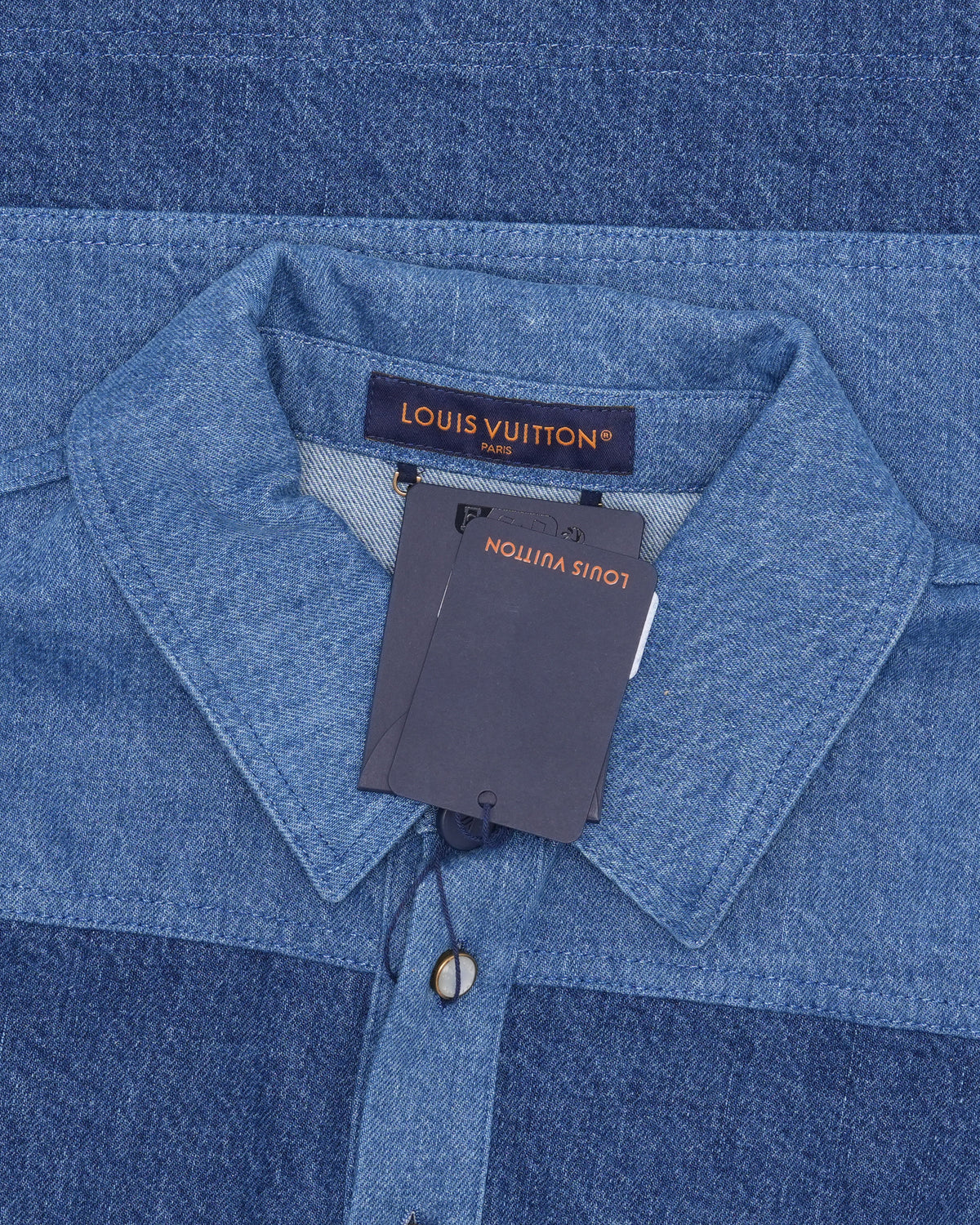 Patchwork Denim Long Sleeve Polo Shirt