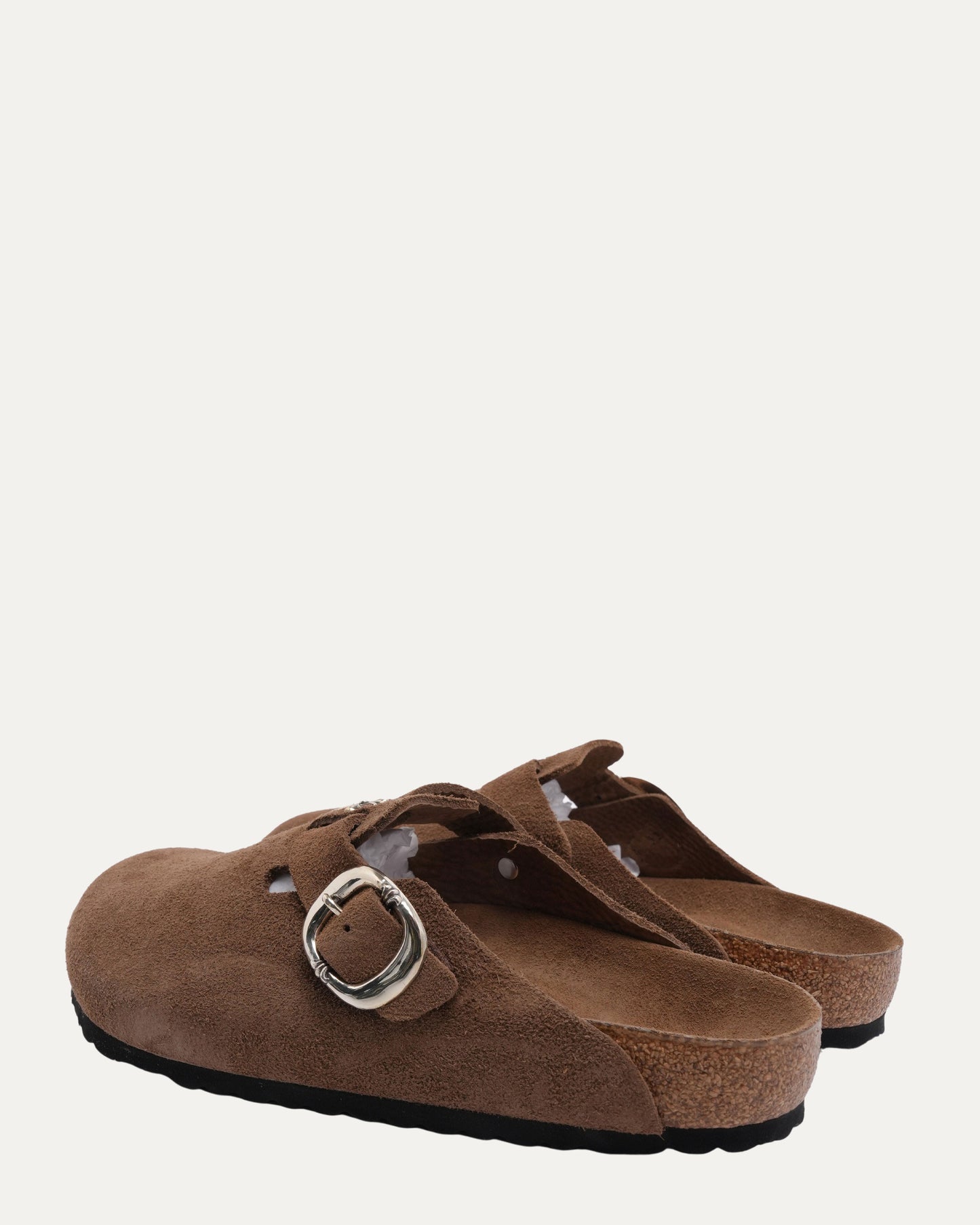 Cross Embellished Birkenstock Boston Suede Mule