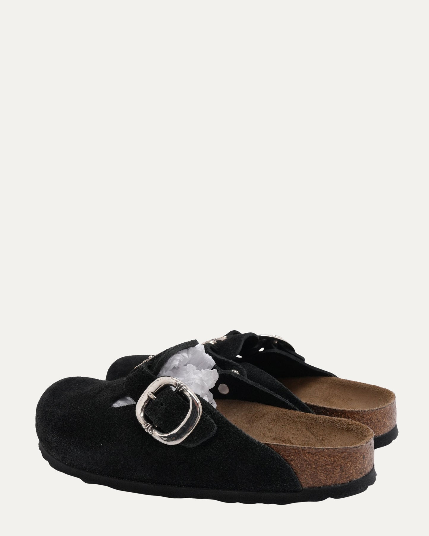 Cross Embellished Birkenstock Boston Suede Mule