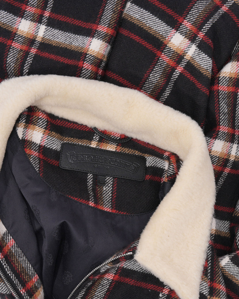 Flannel Shearling Collar Zip Up Jacket