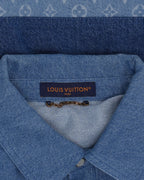 Striped Patchwork Denim Polo Shirt