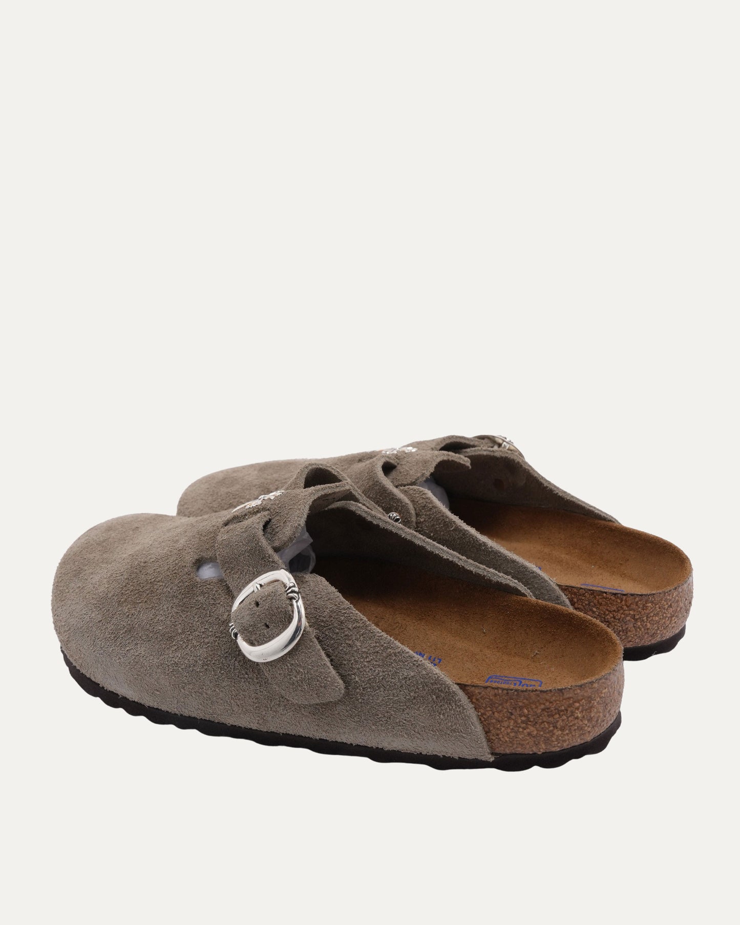 Cross Embellished Birkenstock Boston Suede Mule
