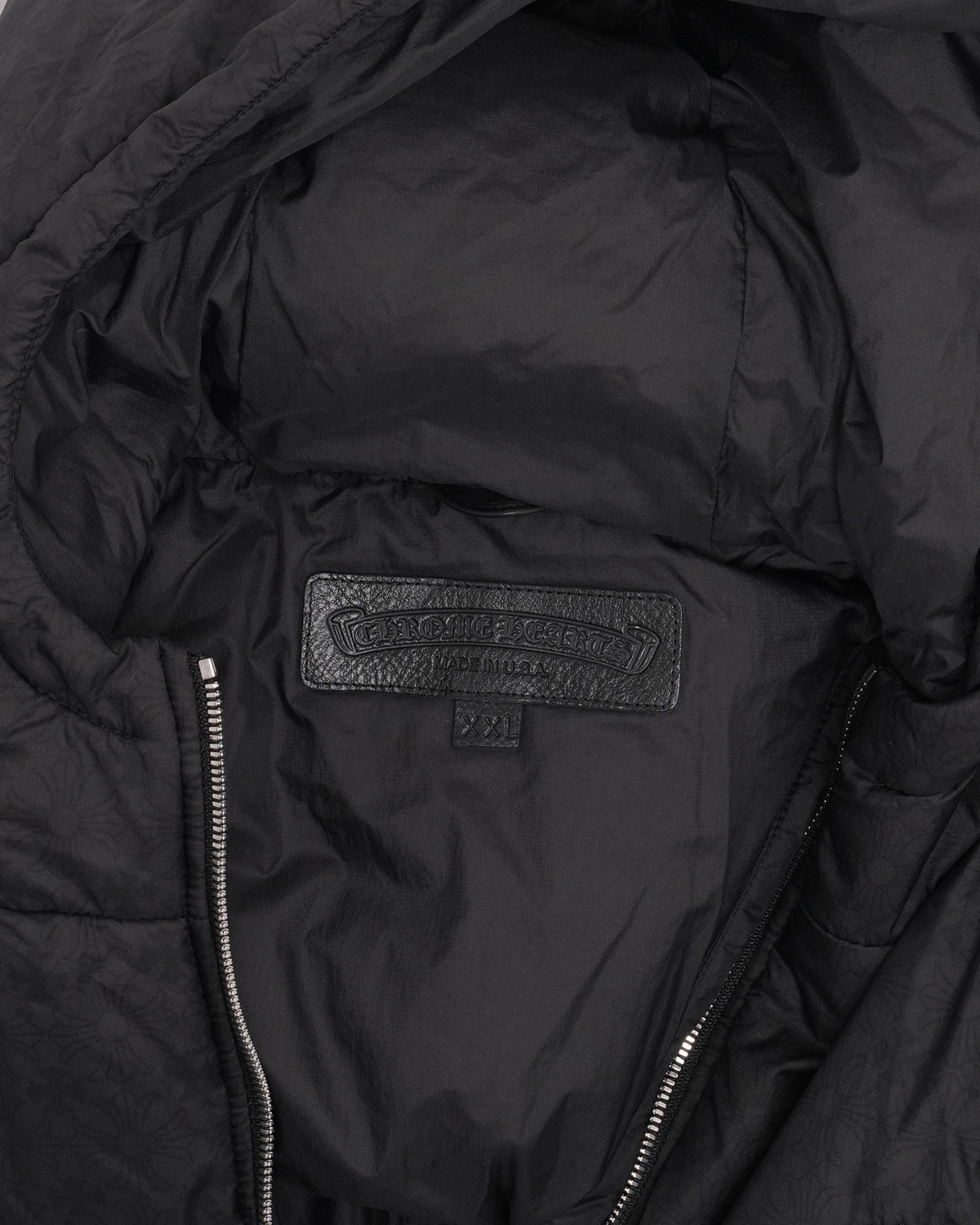 Leather Detail Monogram Hooded Puffer Jacket