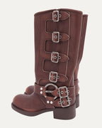 Buckled Leather Biker Boots