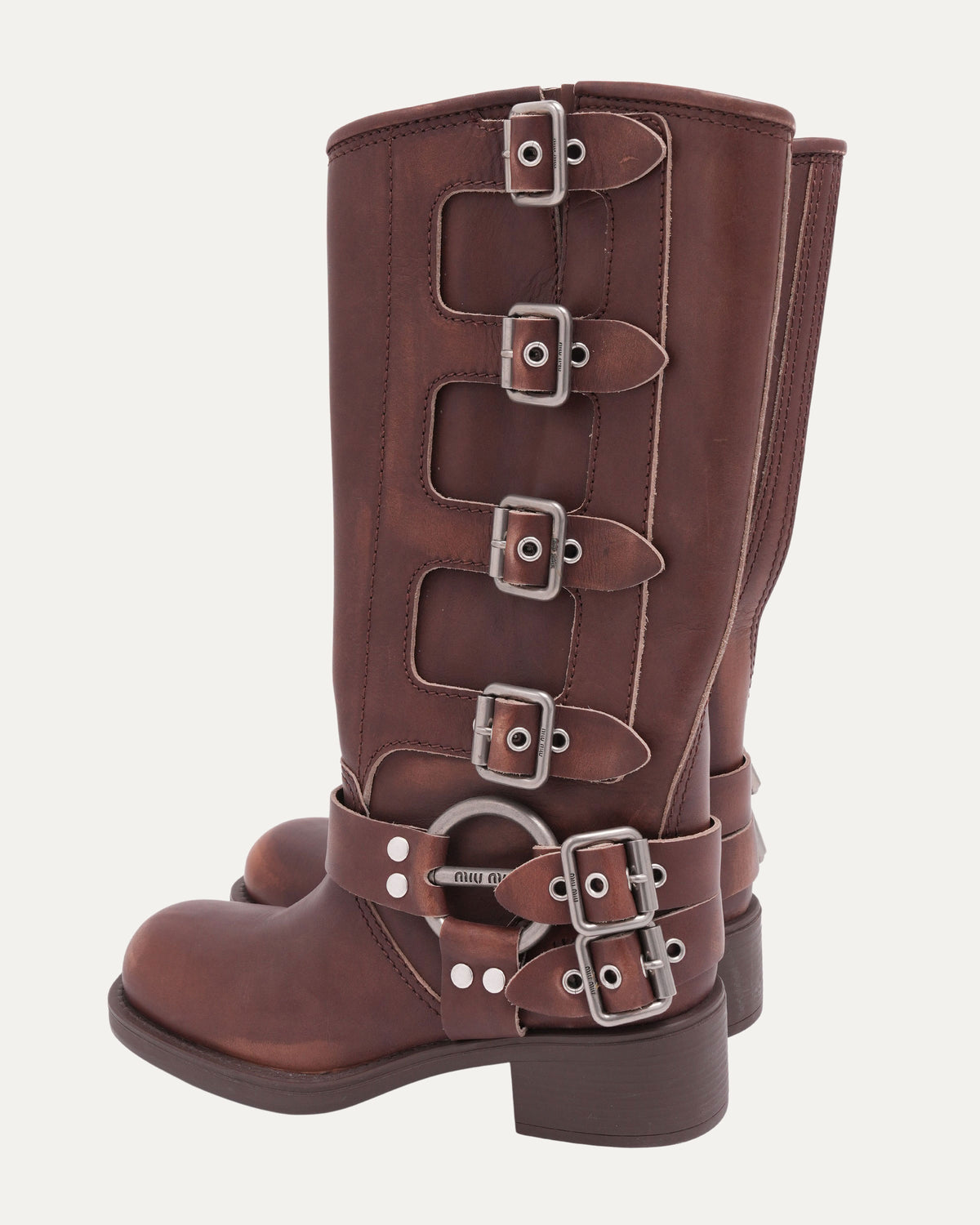 Buckled Leather Biker Boots