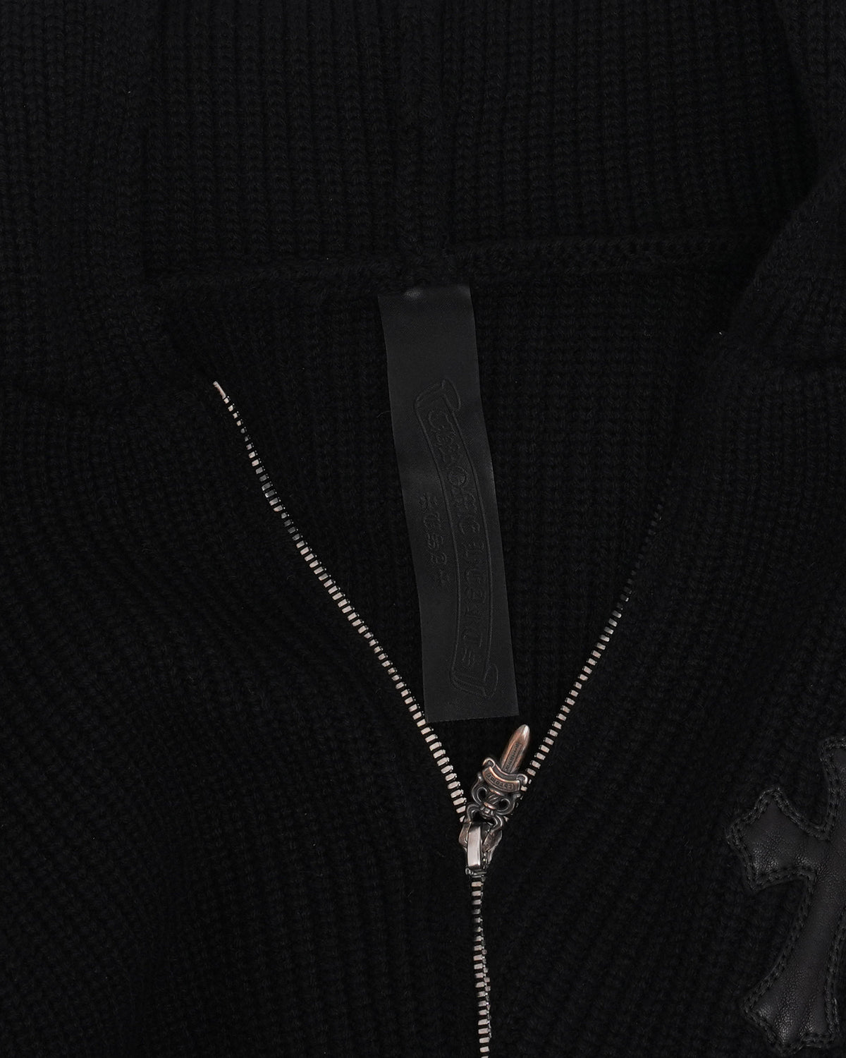Cemetery Cross Patch Cashmere Zip Up Hooded Sweater