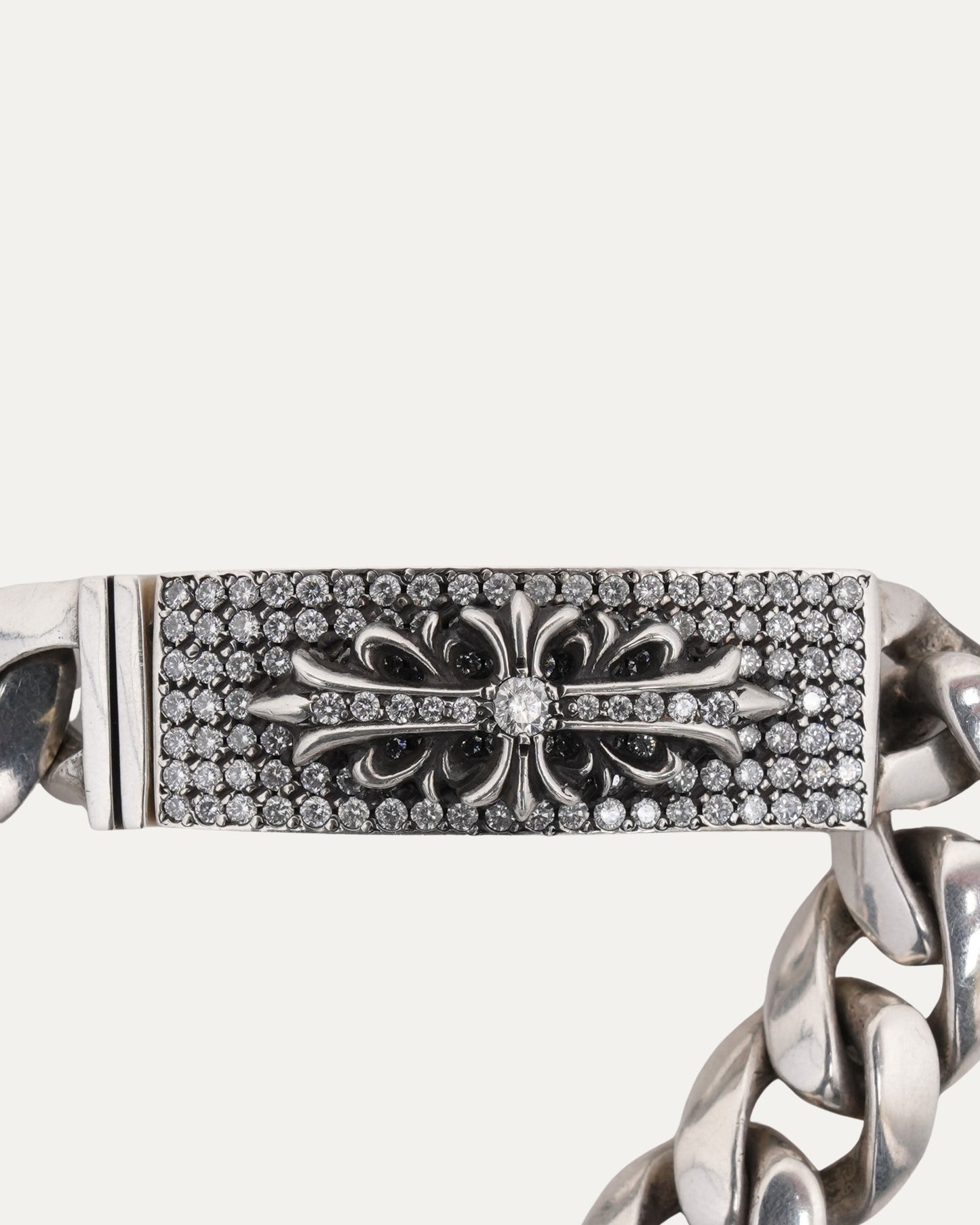Diamond Floral Cross ID Bracelet