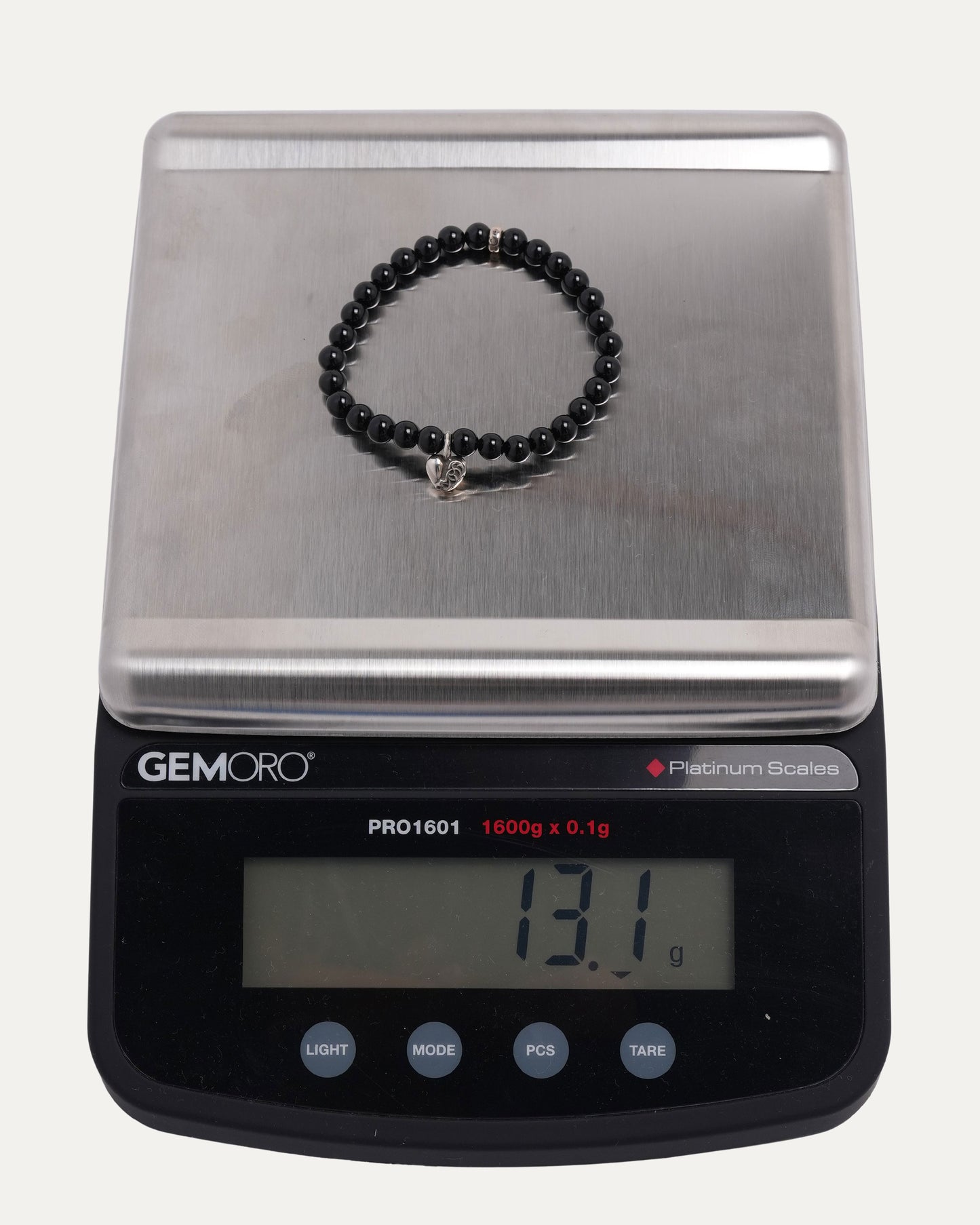 6mm Black Tourmaline Heart Charm Bead Bracelet
