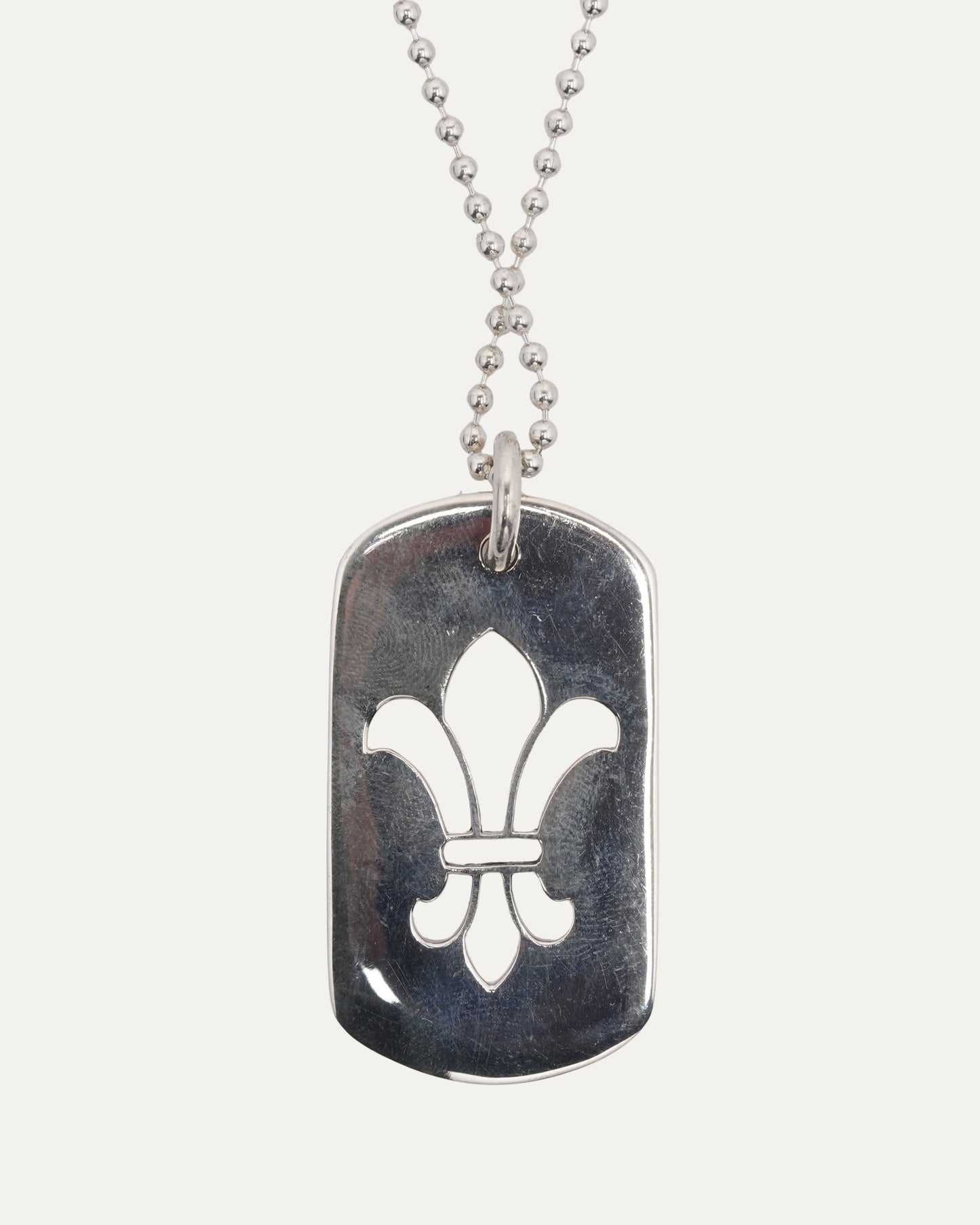 Fleur Cut Out Dog Tag Pendant on Ball Chain Necklace