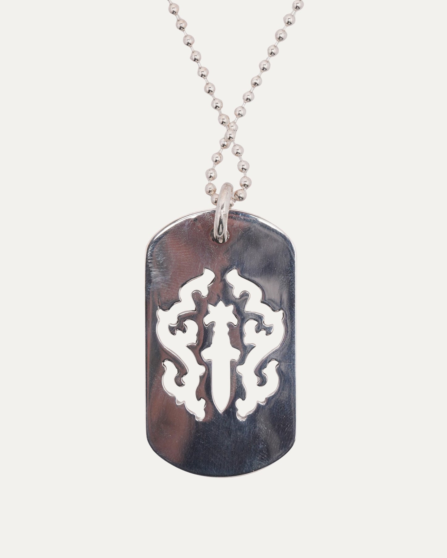 Vine Dagger Cut Out Dog Tag Pendant w/ Ball Chain Necklace
