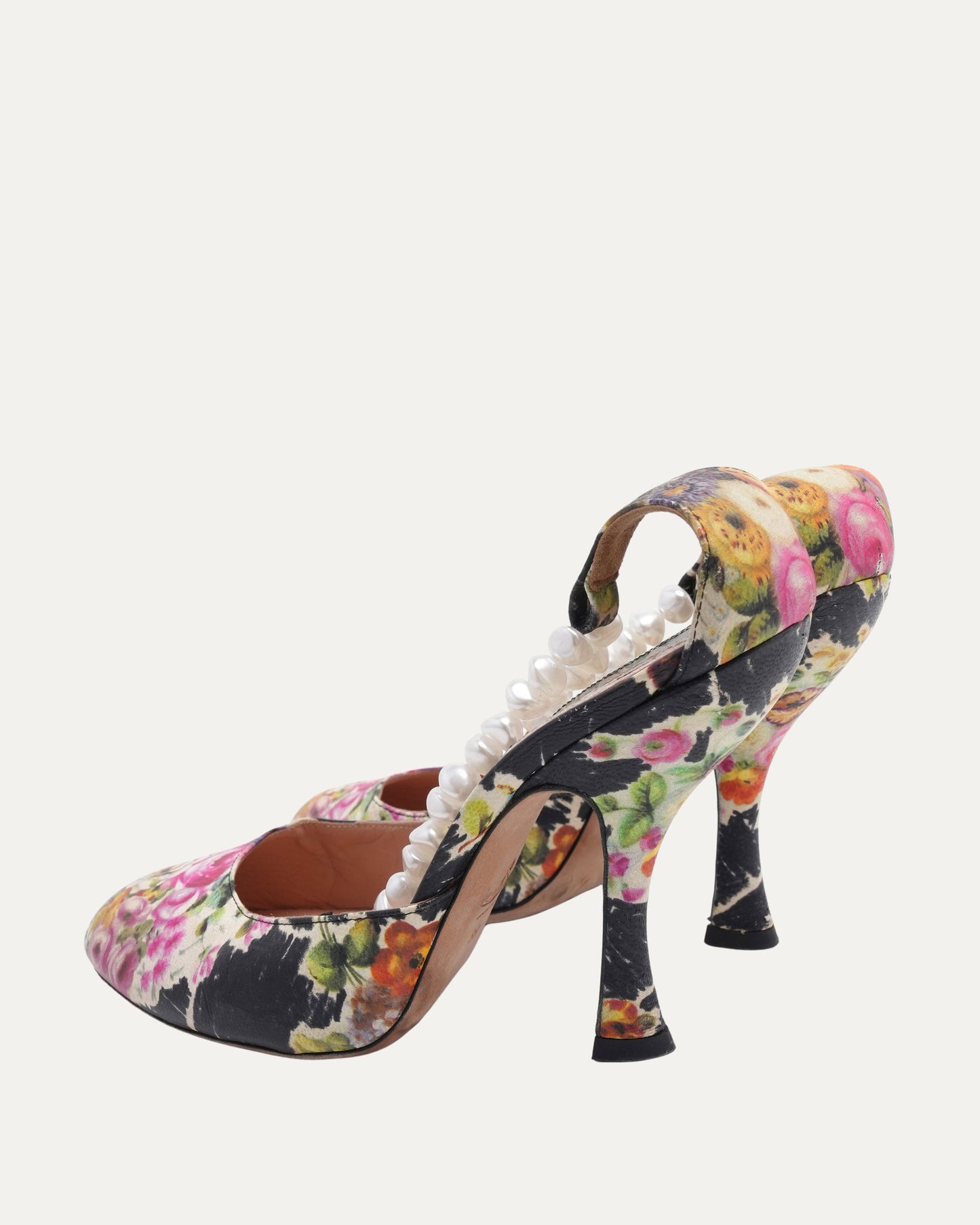 Pearl Embellished Floral Print Heels