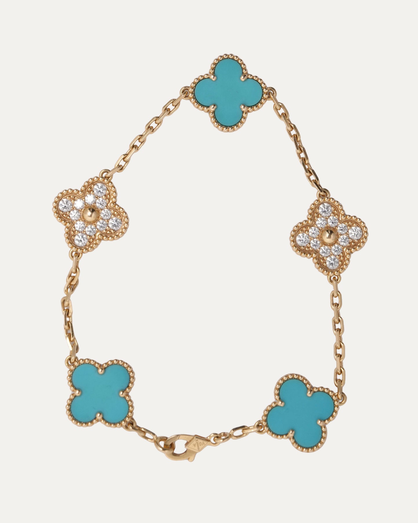 Gold Diamond Turquoise Vintage Alhambra Bracelet
