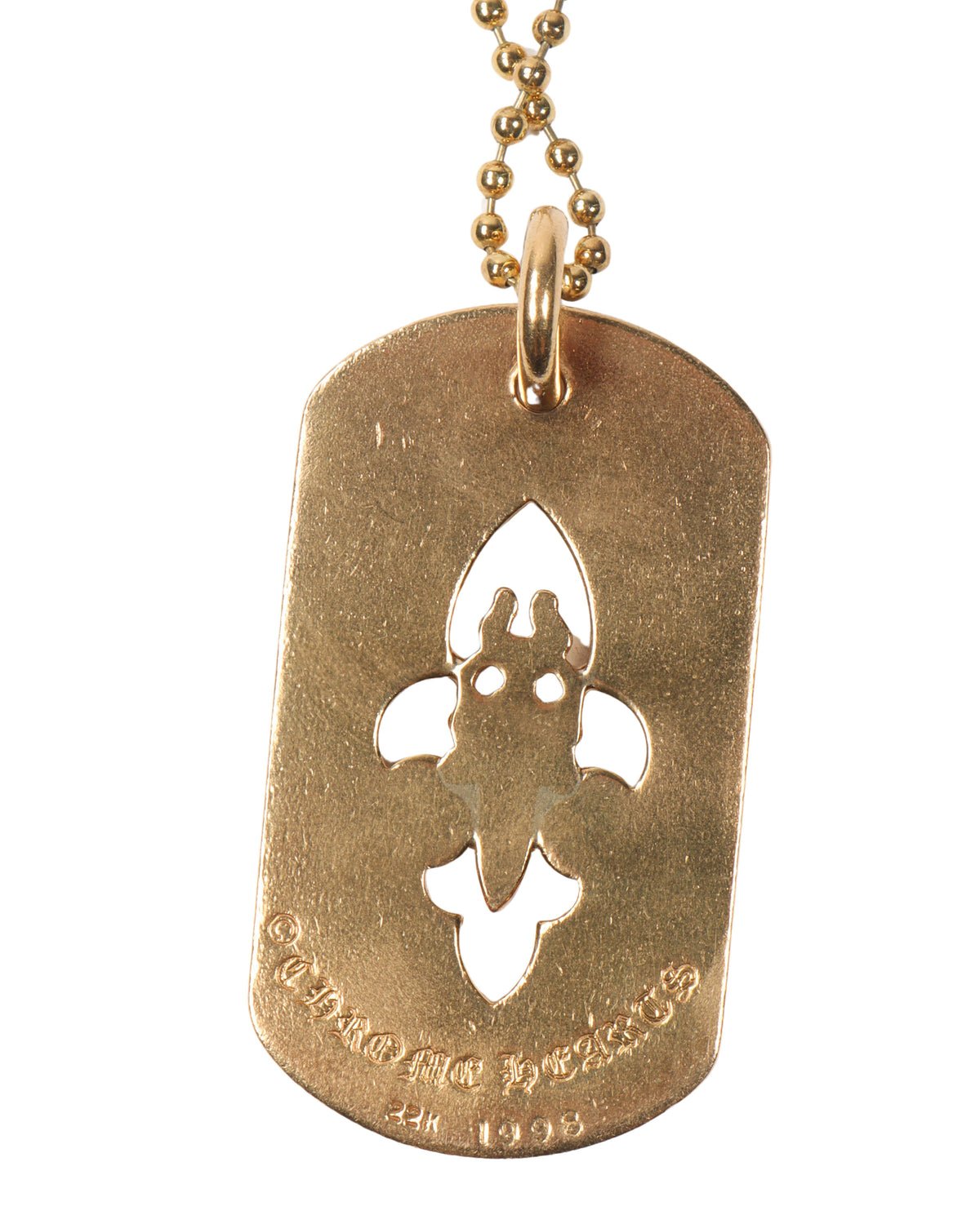 22k Gold & Diamond Fleur Cross Dog Tag Pendant w/ Chain