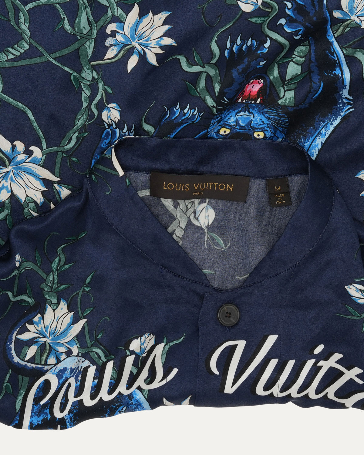 Band Collar Panther Print Shirt