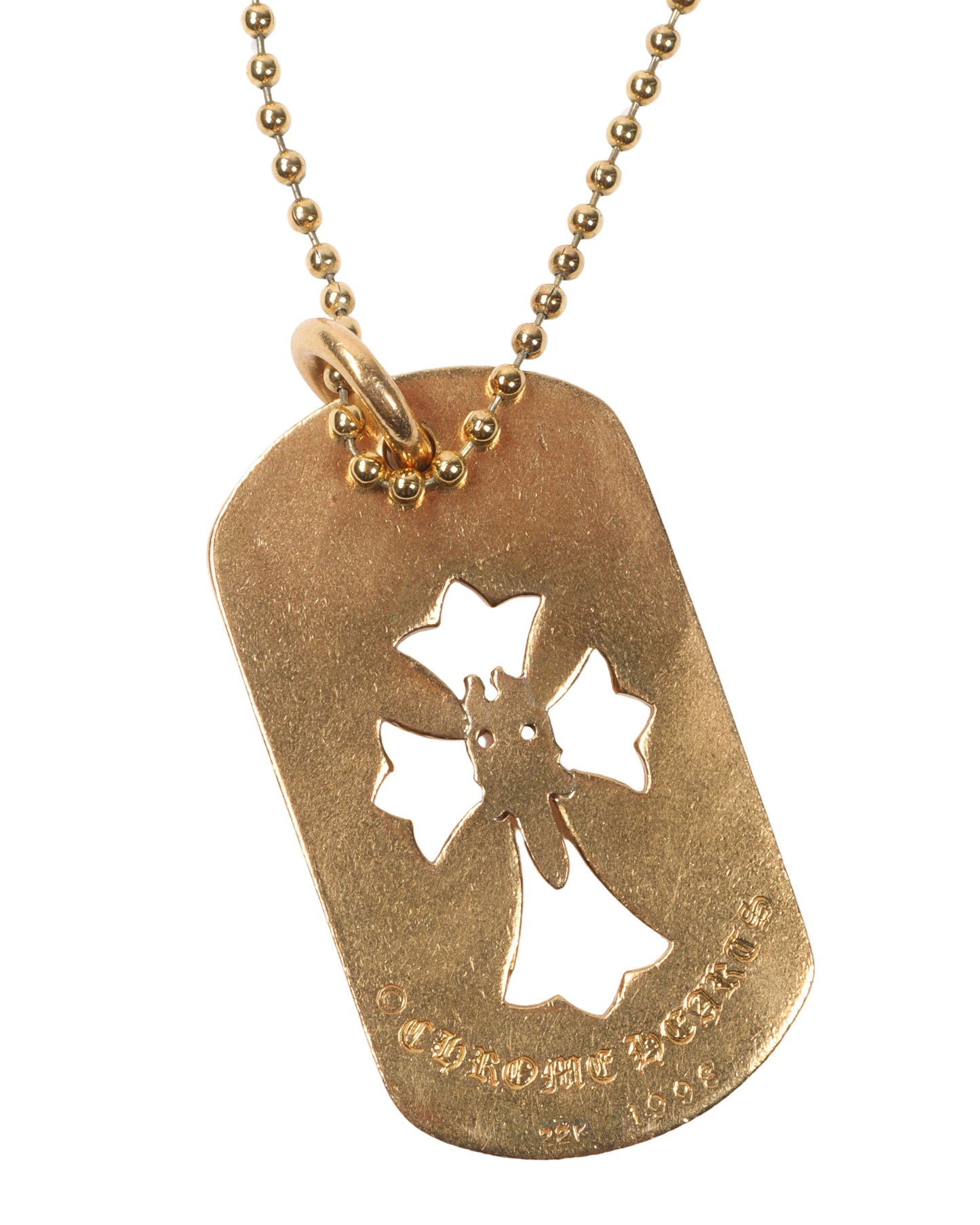 22k Gold & Diamond Cross Dog Tag Pendant w/ Chain