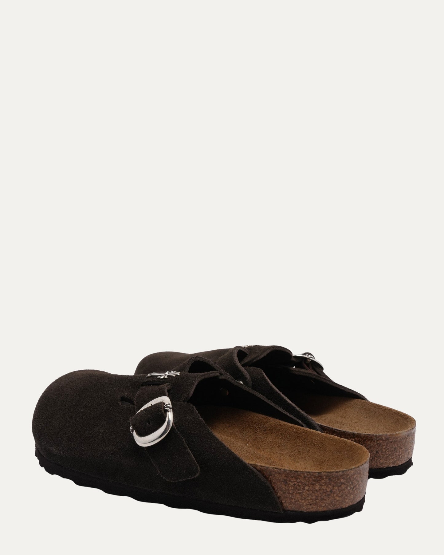 Cross Embellished Birkenstock Boston Suede Mule