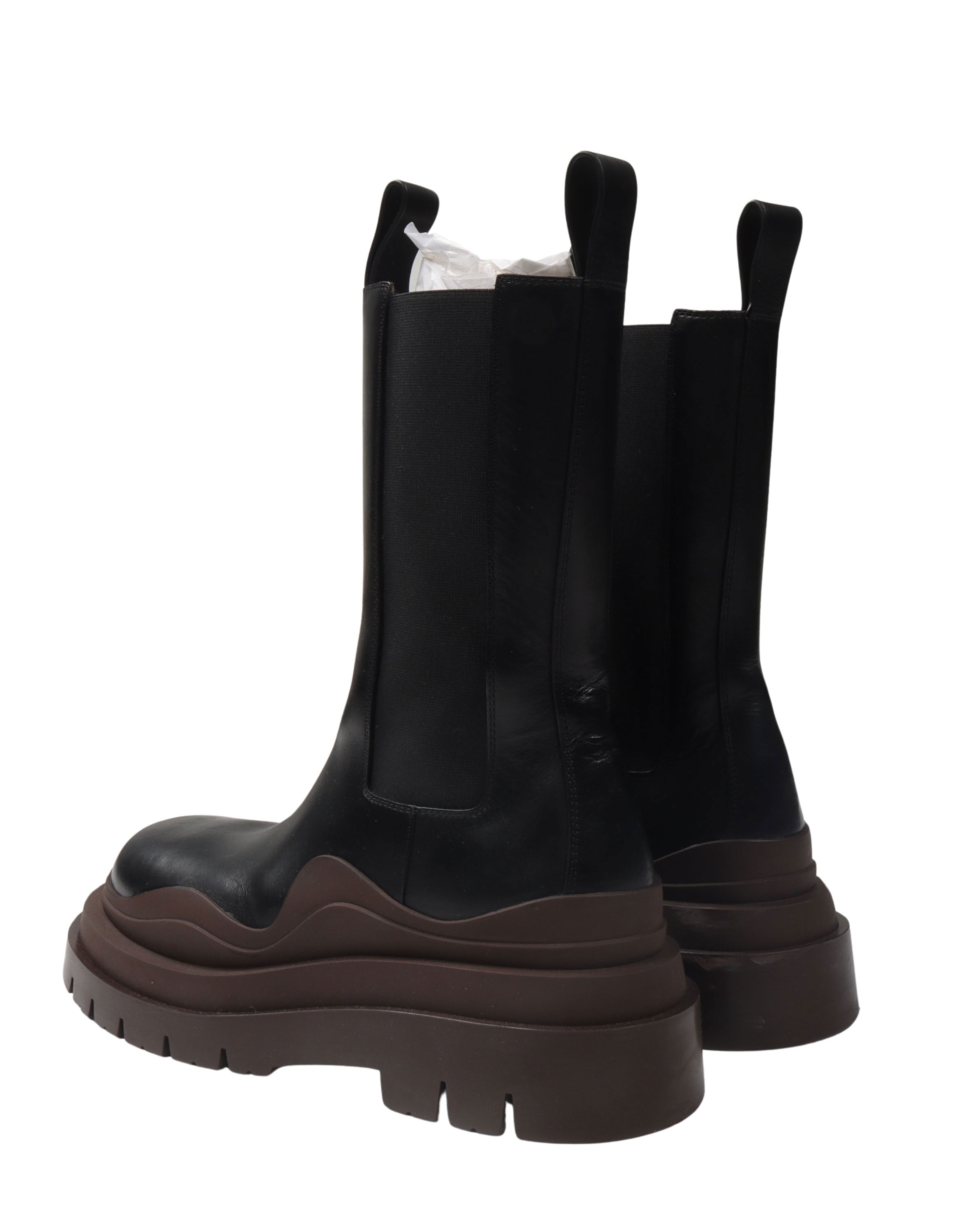 Leather Contrast Sole Tire Boots