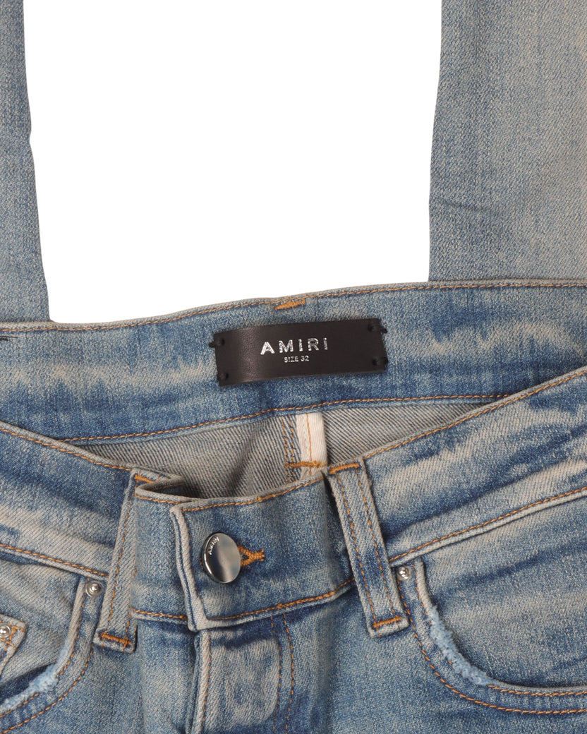Light Wash Leather Repair Denim Jeans