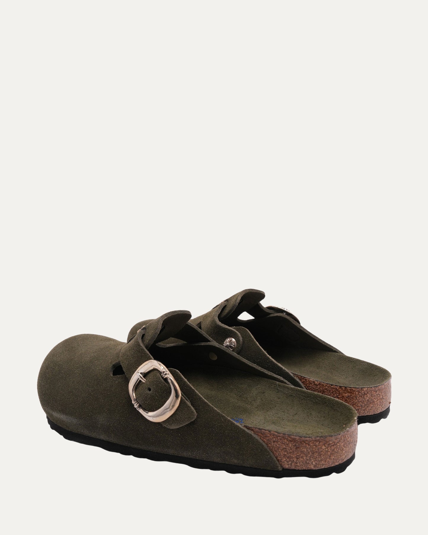 Tonal Footbed Cross Embellished Birkenstock Boston Suede Mule