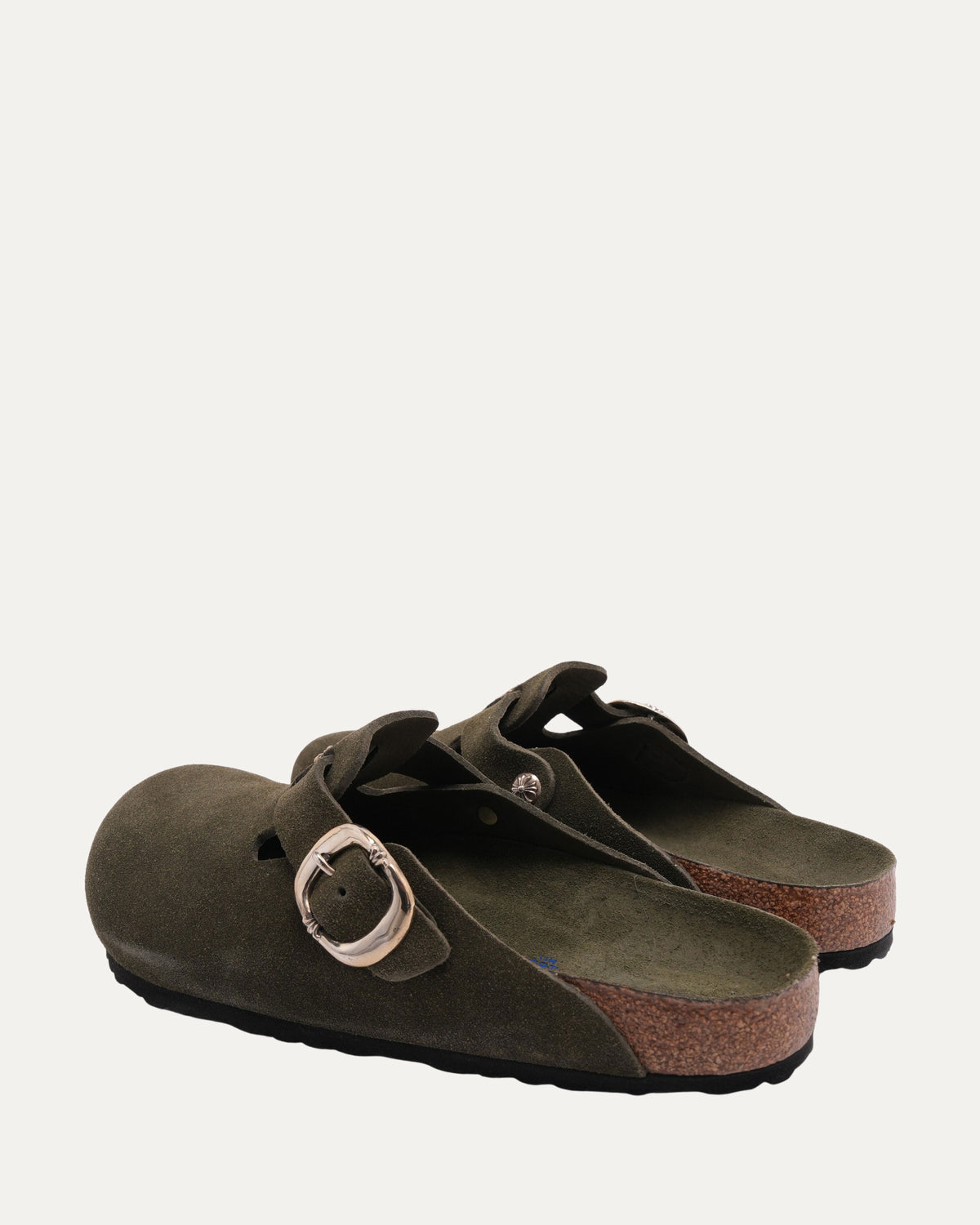 Tonal Footbed Cross Embellished Birkenstock Boston Suede Mule