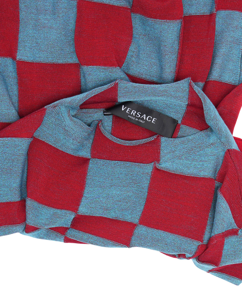 Checkered Mockneck Knitted Top