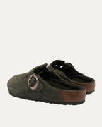 Dagger Embellished Shearling Lined Birkenstock Boston Suede Mule