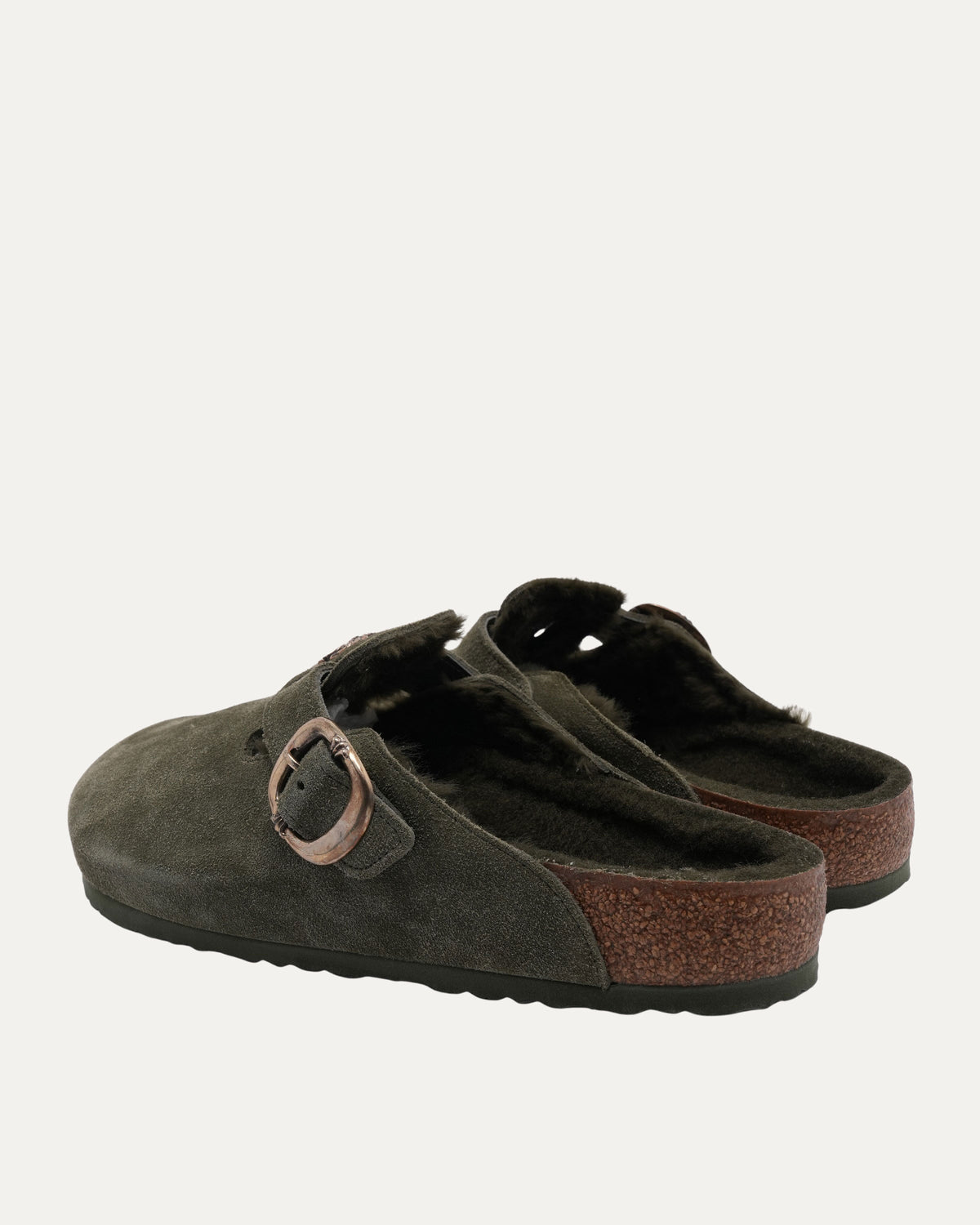 Dagger Embellished Shearling Lined Birkenstock Boston Suede Mule