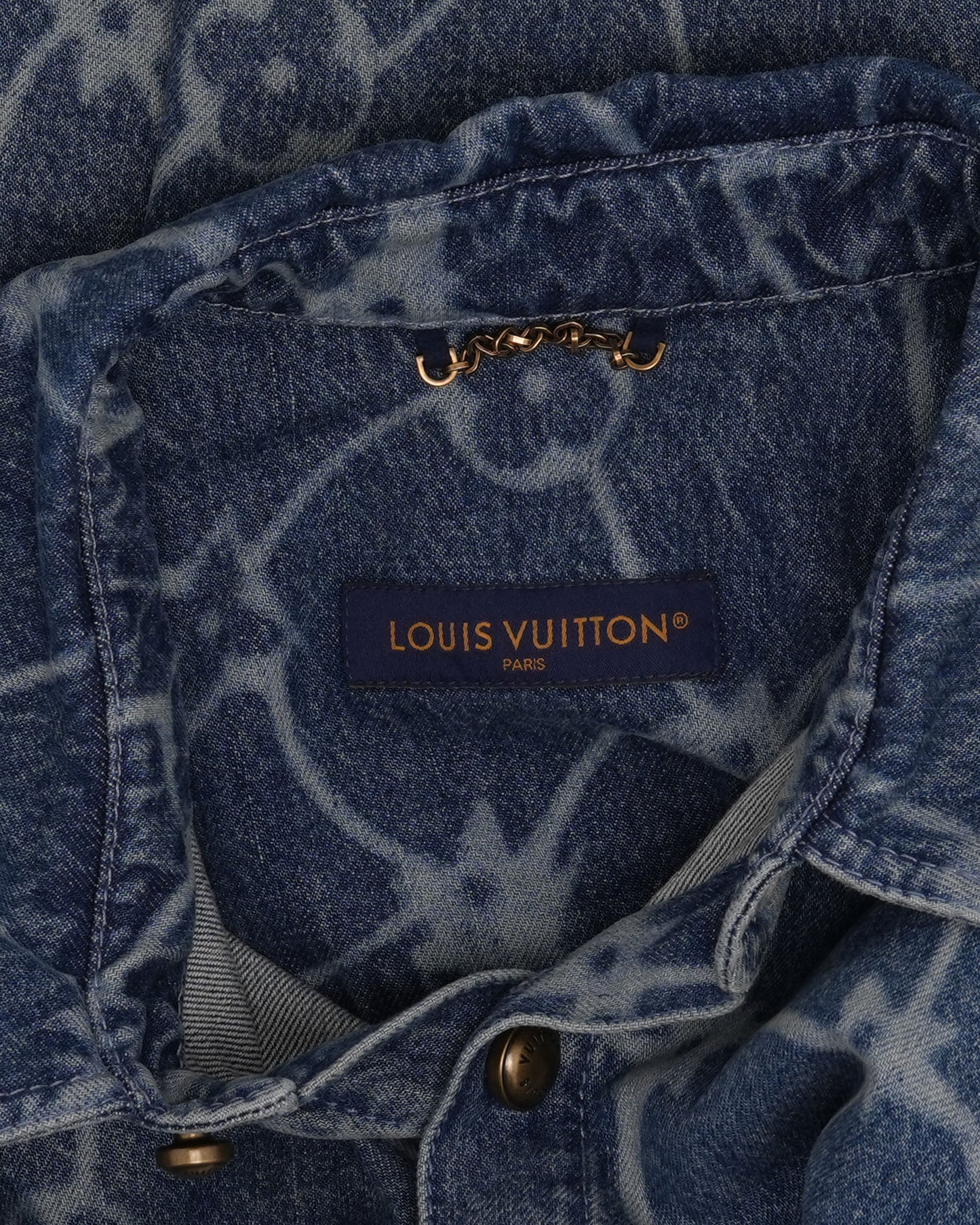 Chain Monogram Short Sleeve Denim Shirt