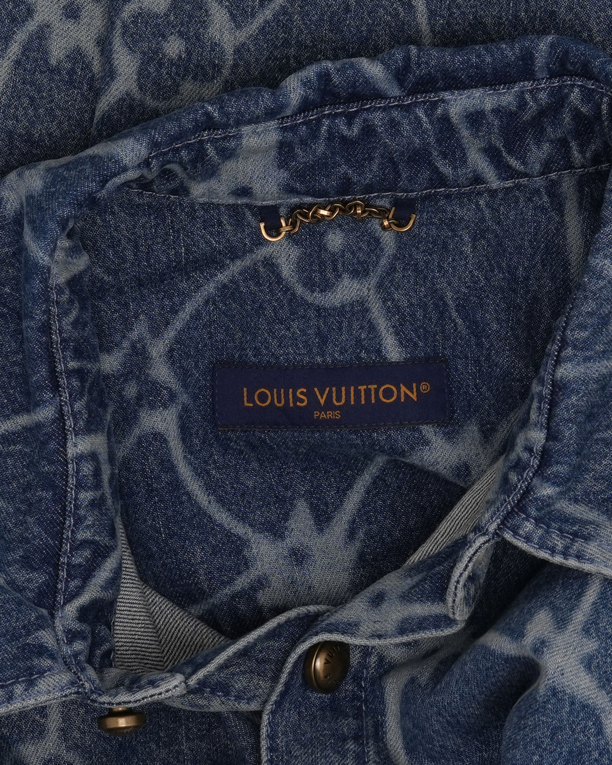 Chain Monogram Short Sleeve Denim Shirt