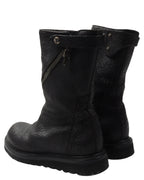 Rick Owens Blistered Leather Spiral Zip Creeper Boots