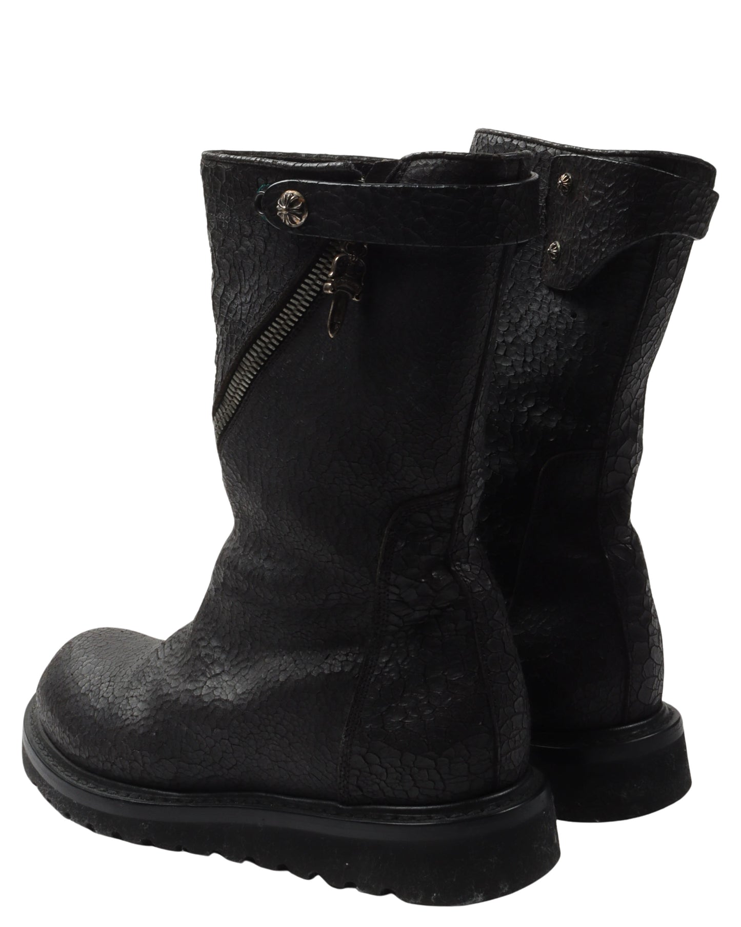 Rick Owens Blistered Leather Spiral Zip Creeper Boots