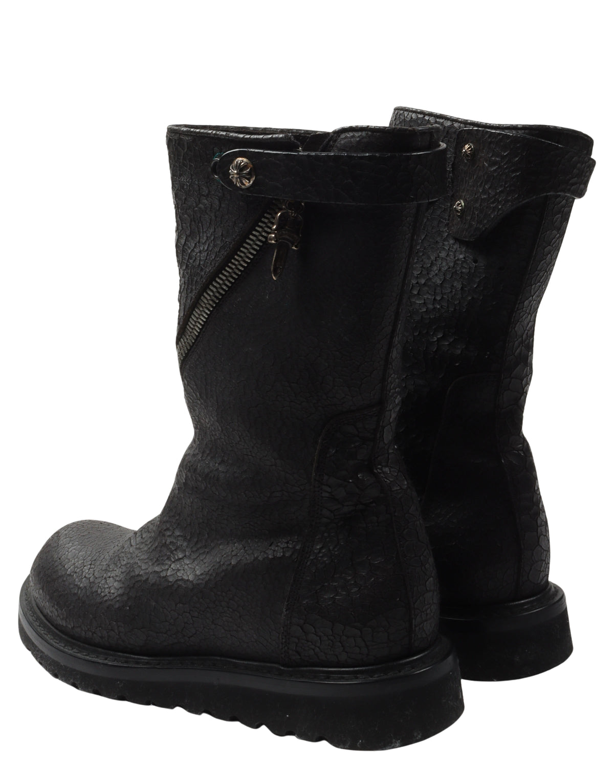 Rick Owens Blistered Leather Spiral Zip Creeper Boots