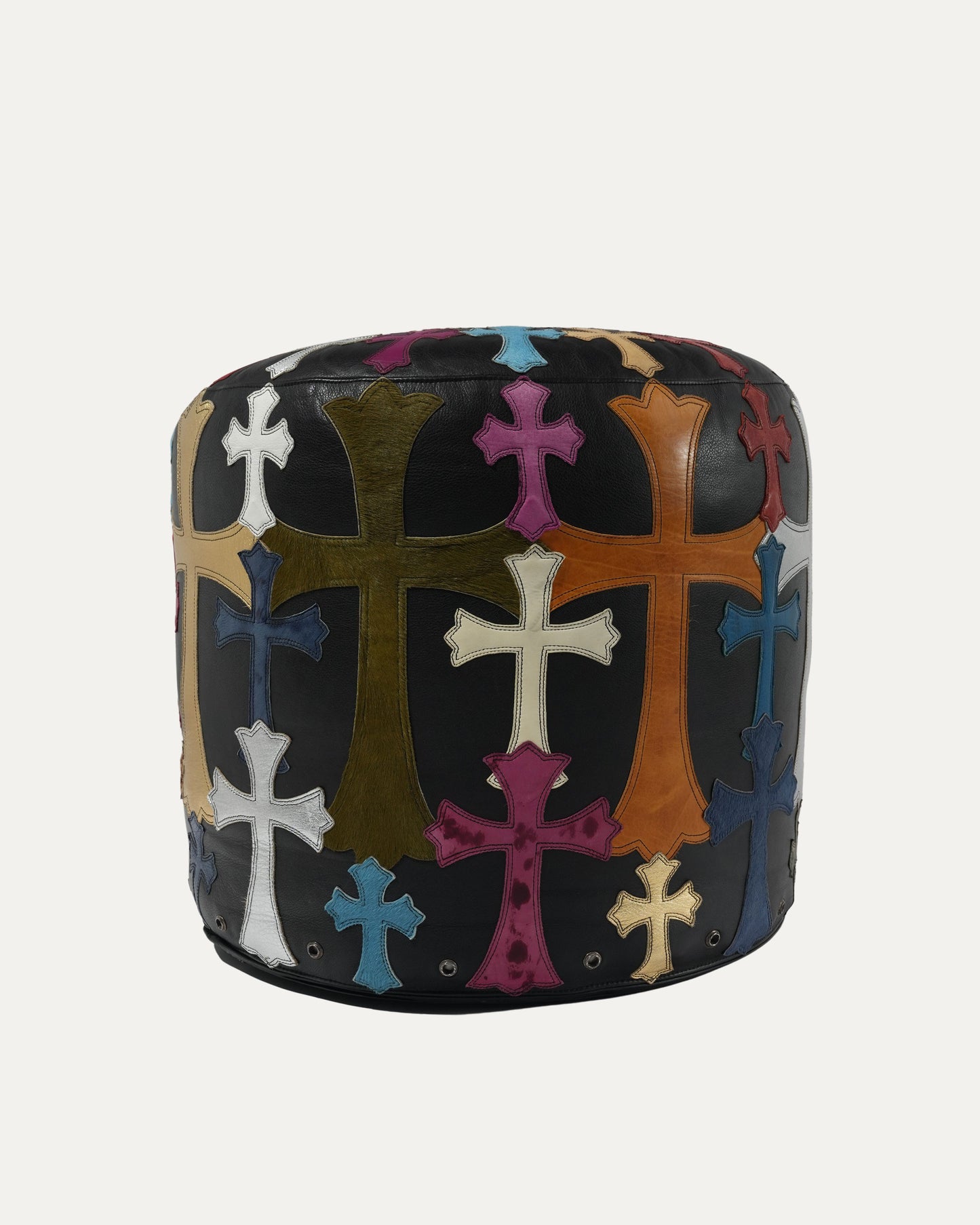 Leather Multicolor Cross Patch Stool