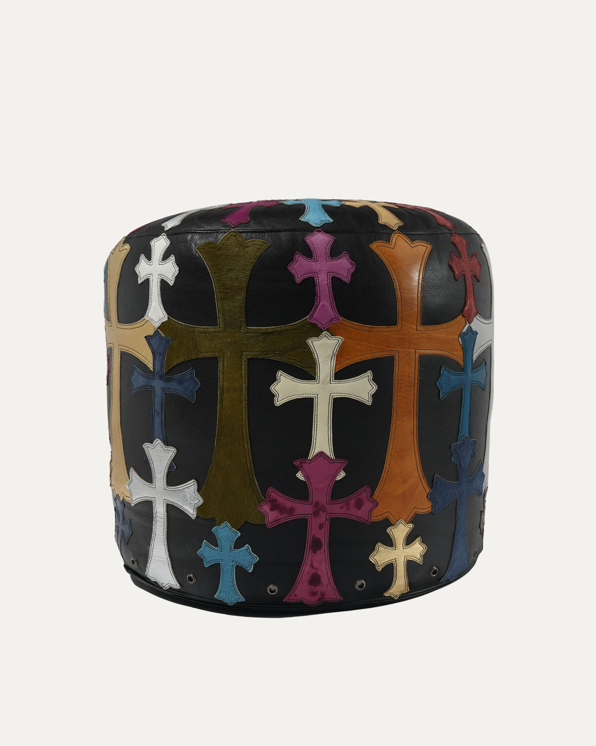 Leather Multicolor Cross Patch Stool