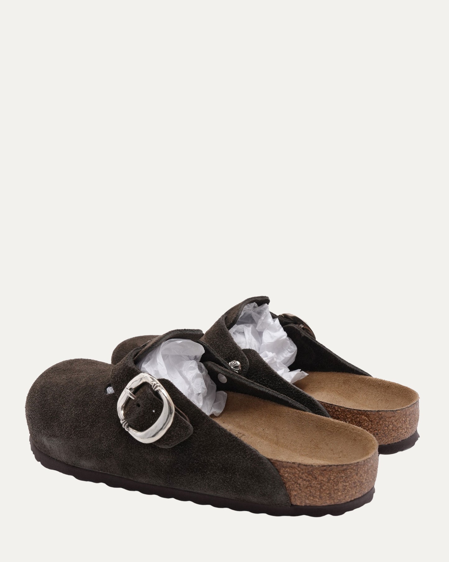 Cross Embellished Birkenstock Boston Suede Mule