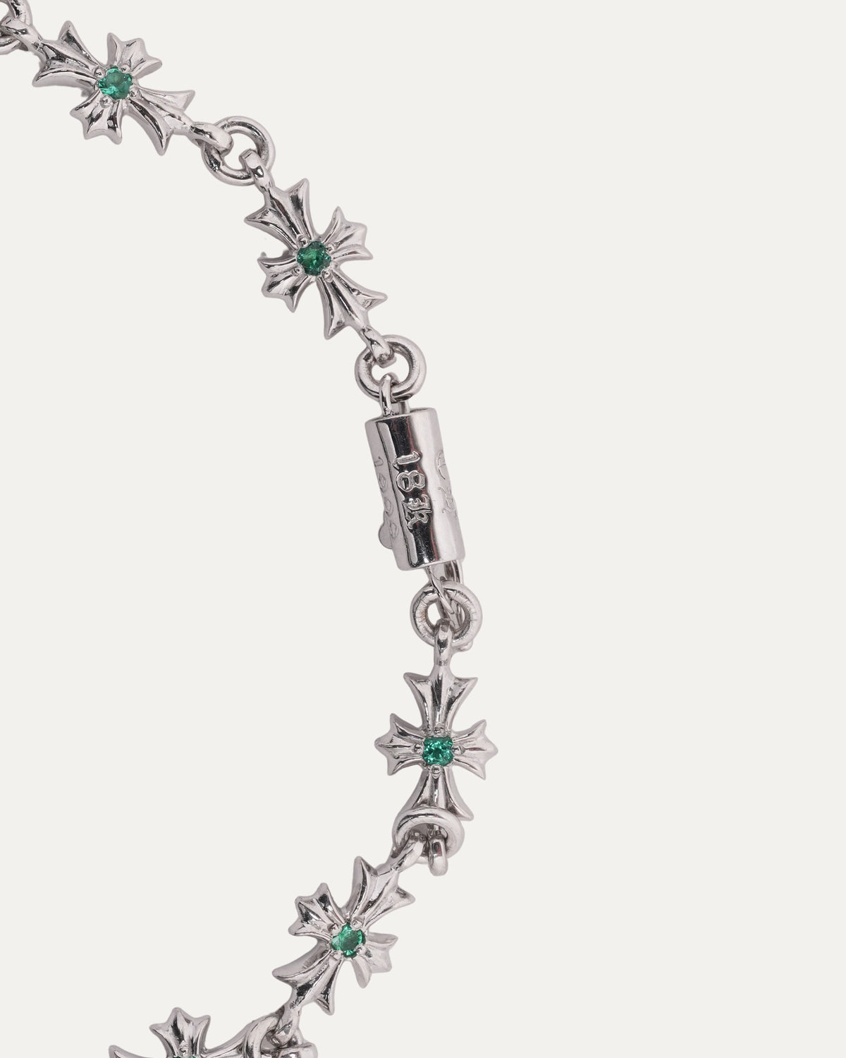 18k White Gold & Green Emerald Tiny E Bracelet