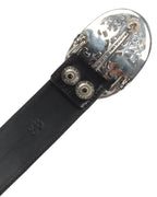 Cross Patch Leather Belt with Oval Cross Buckle