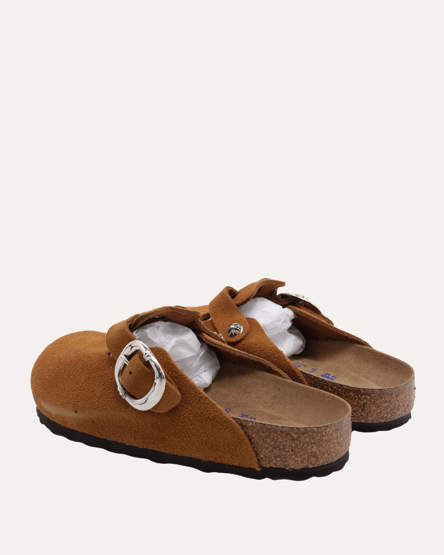 Cross Embellished Birkenstock Boston Suede Mule