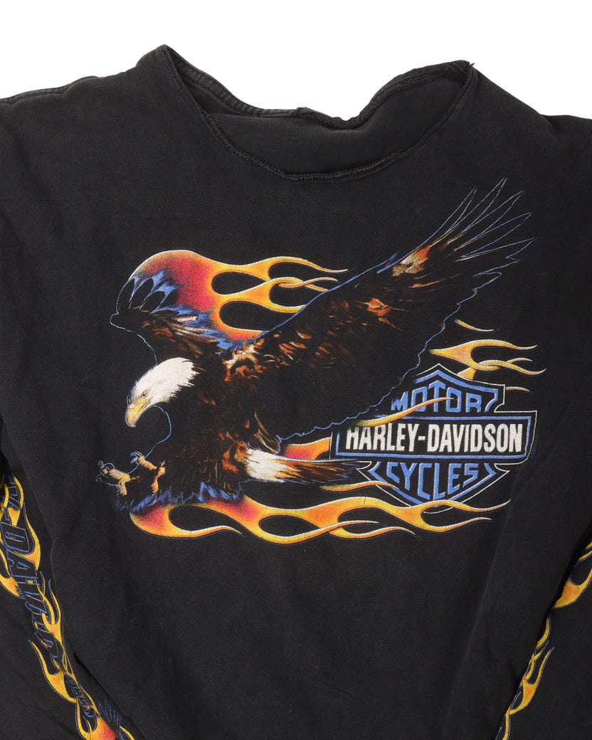 Harley Davidson Flaming Eagle Manchester Long Sleeve Quad Print T-Shirt with Removed Collar