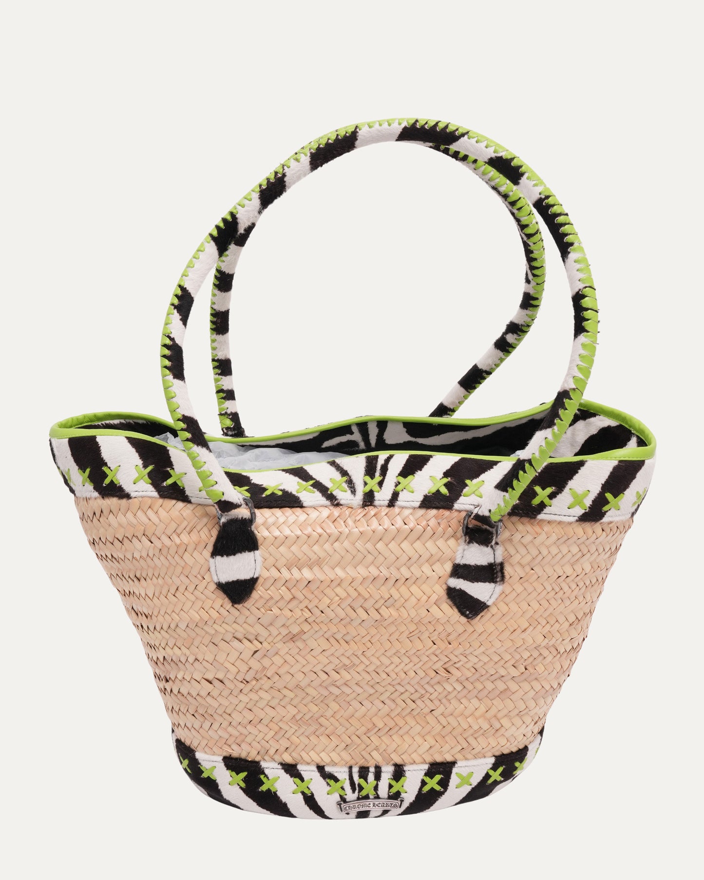 Cross Embellished Cross Patch Woven Raffia Tote Bag