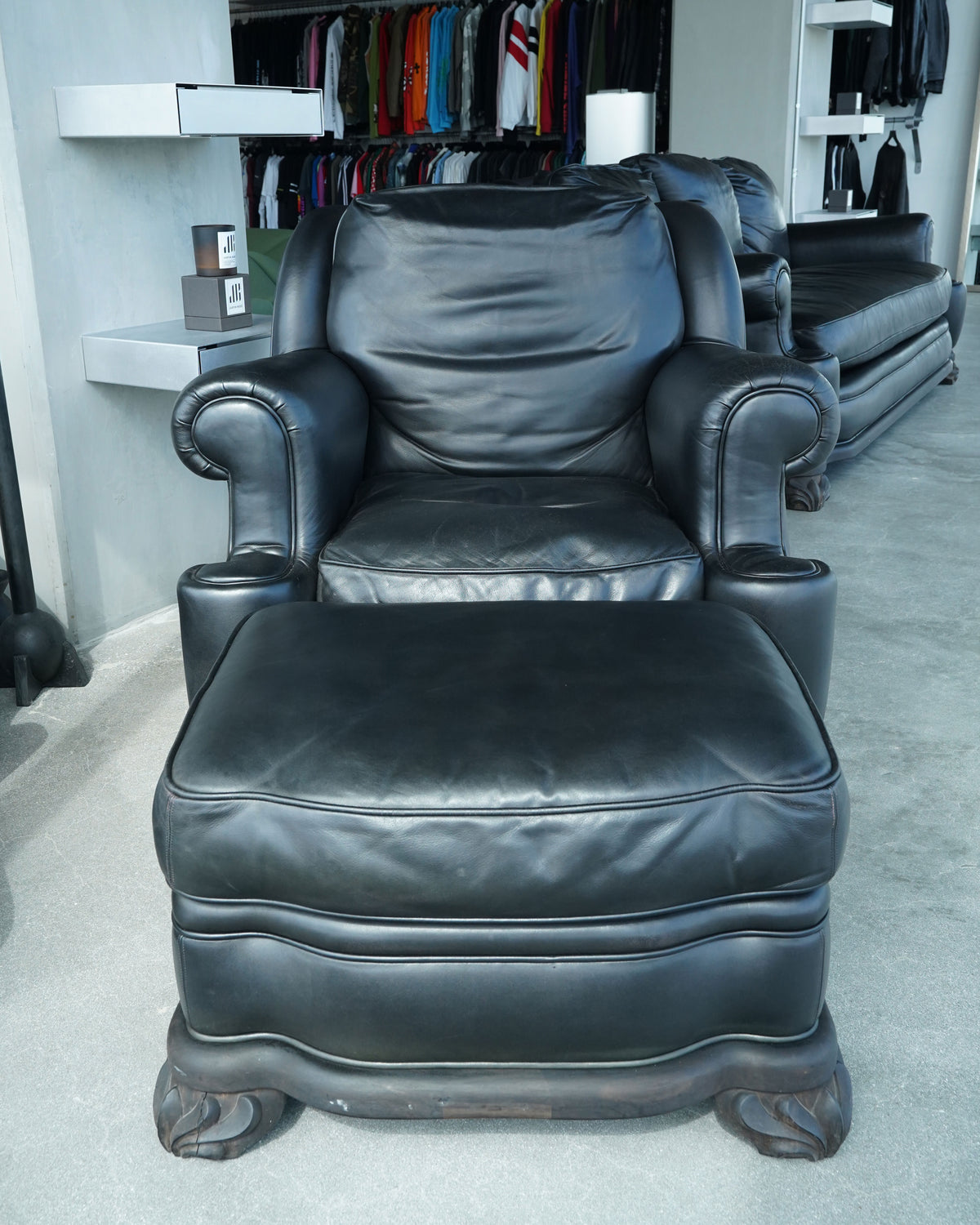 Leather Fleur De Lis Lounge Chair & Ottoman