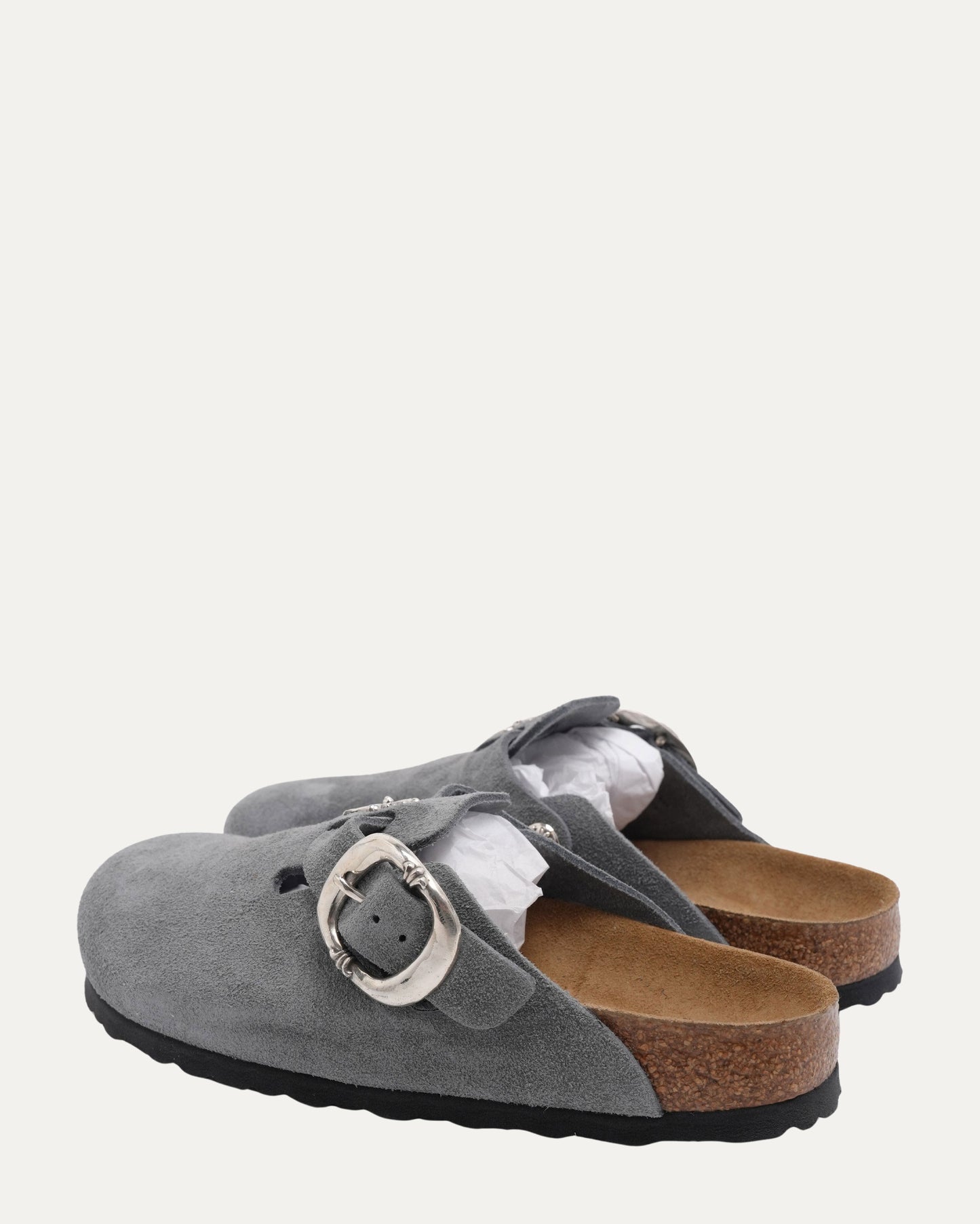 Cross Embellished Birkenstock Boston Suede Mule