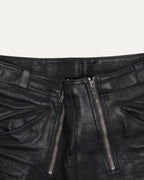 Double-Zip Leather Shorts