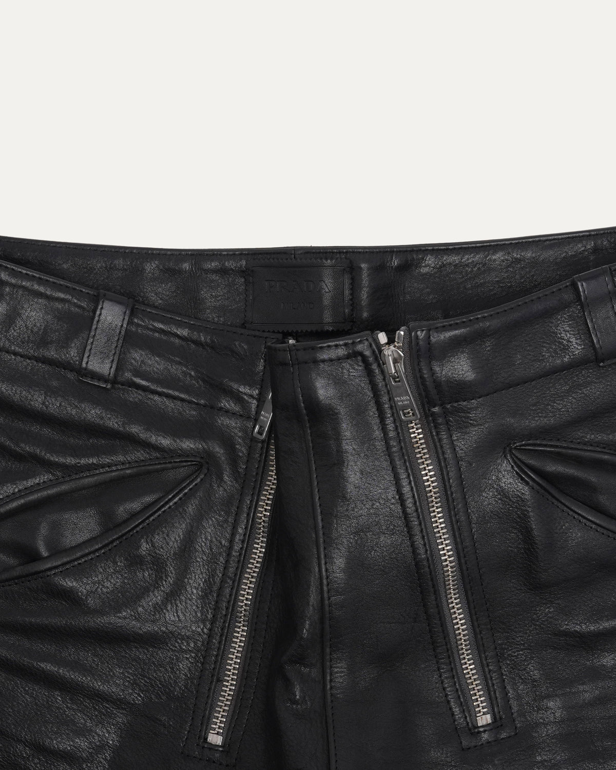 Double-Zip Leather Shorts