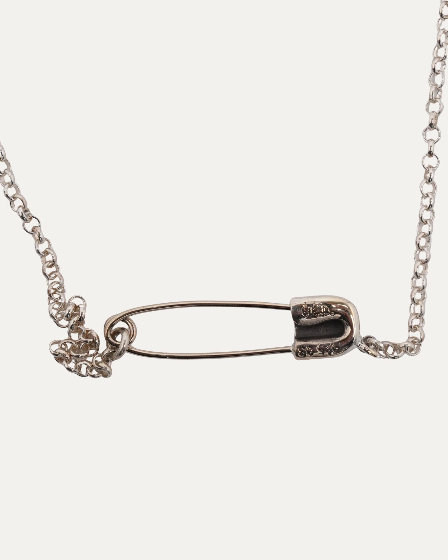 Diamond Safety Pin Roll Chain Necklace