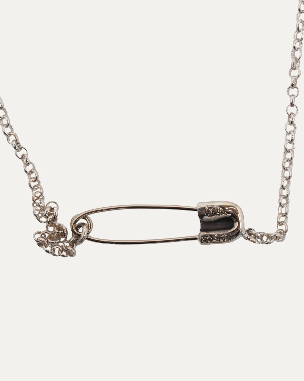 Diamond Safety Pin Roll Chain Necklace