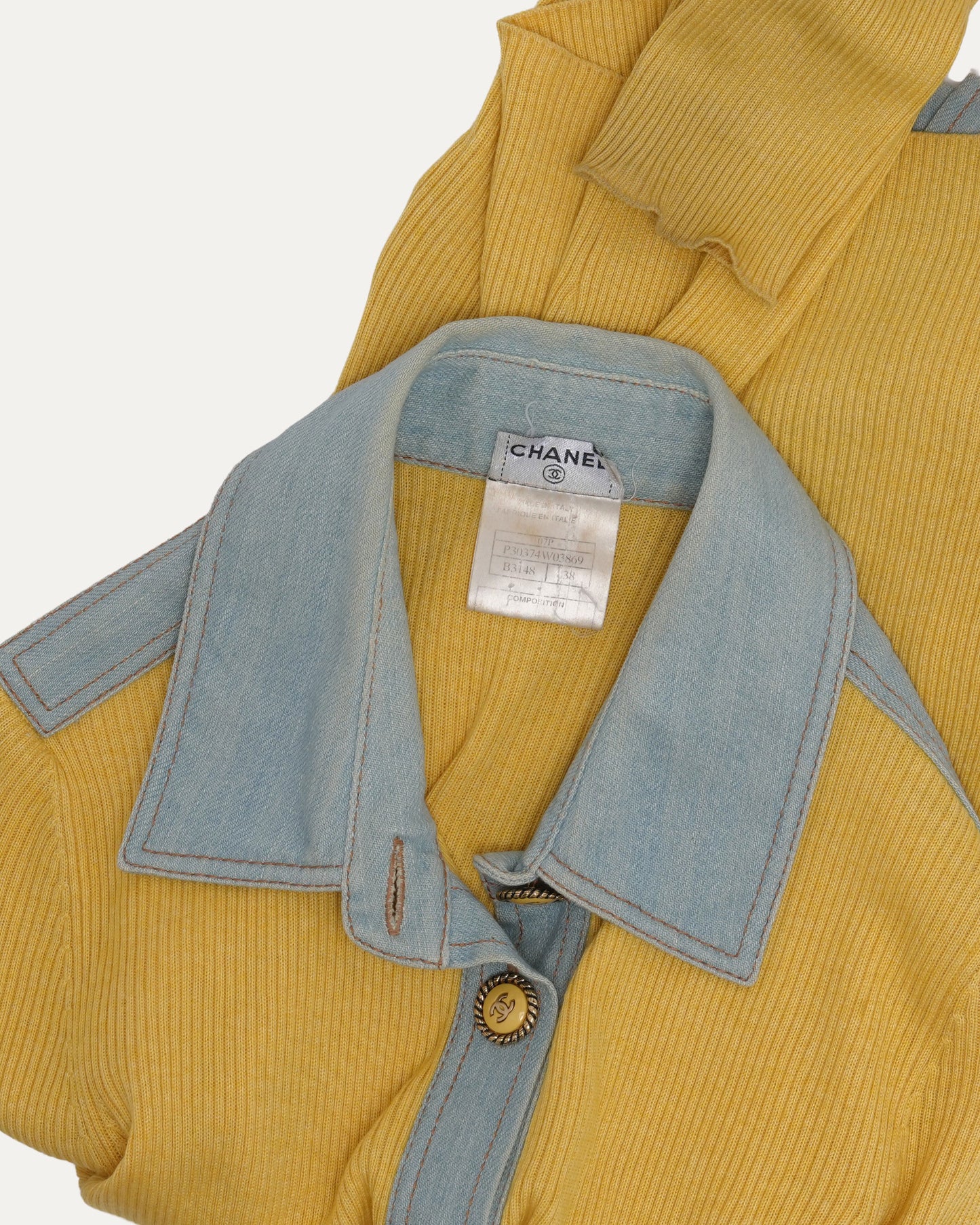 Denim Trim Cardigan Sweater