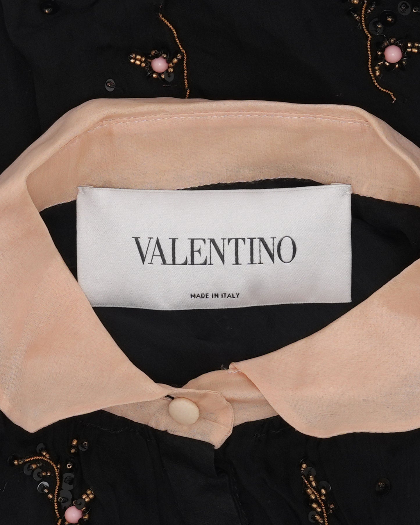 Bead Embellished Contrast Collar Silk Dress