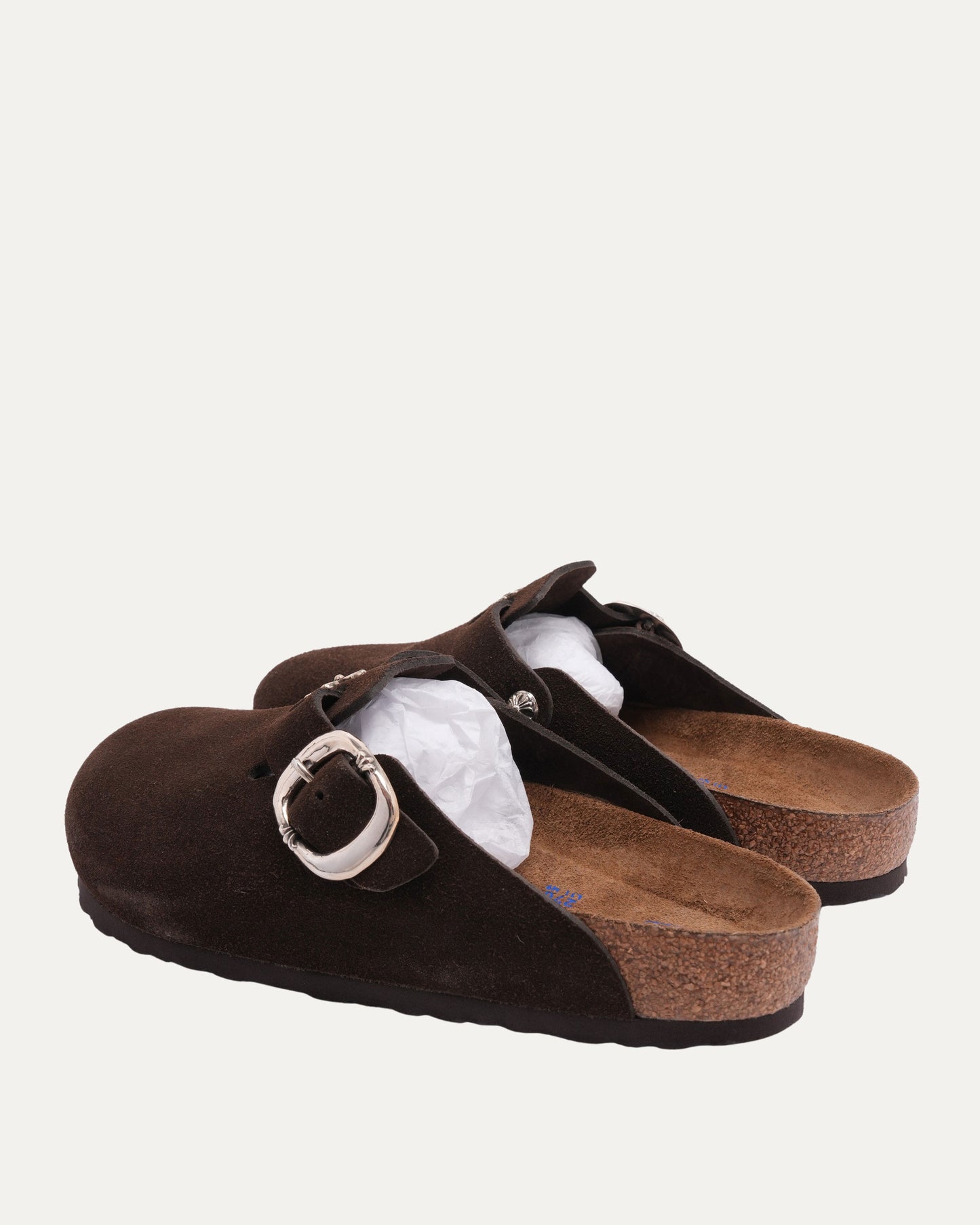 Cross Embellished Birkenstock Boston Suede Mule